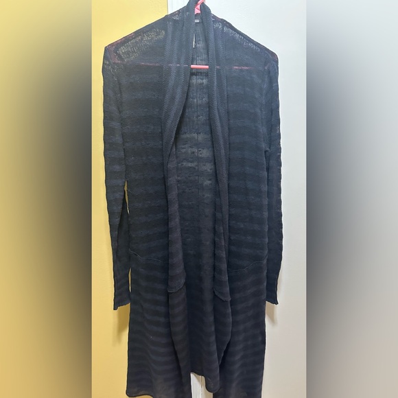 Free People Black/Blue Semi Sheer Stripe Open-Front Long Sleeve Knit Duster(XS) - Picture 2 of 5